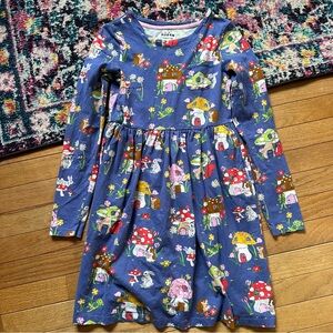 Mini Boden Long Sleeve Mushroom Fairy House Woodland Critter Dress Girls 11-12Y